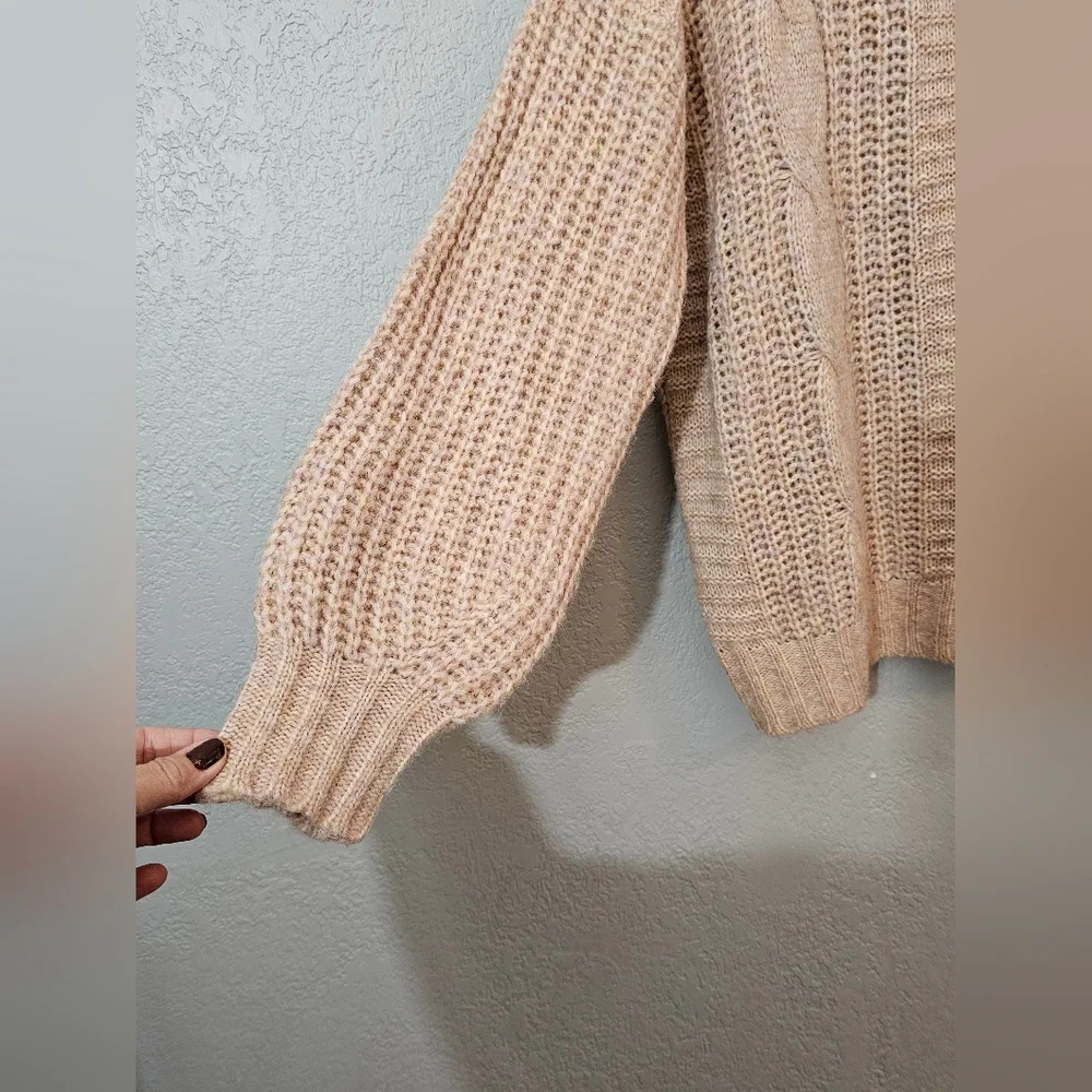 Entro Cable Knit Soft & Stretchy Crewneck Sweater Pinkish/Tan Womens Large - Picture 2 of 7